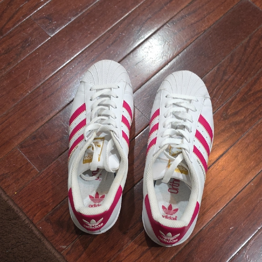 Adidas White Sneakers with Bold Pink Stripes
